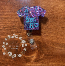 Load image into Gallery viewer, Scrub Top Glitter Badge Reel