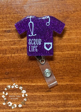 Load image into Gallery viewer, Scrub Top Glitter Badge Reel