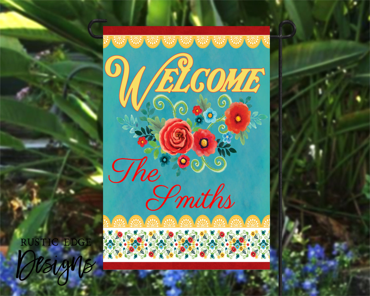 Floral Customizable Garden Flag Rustic Edge Designs