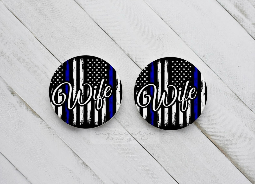 Thin Blue Line Wife Car Coaster