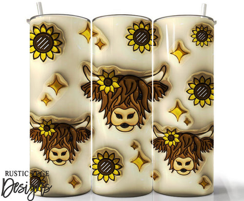 Highland Cow & Sunflower Sublimation Tumbler