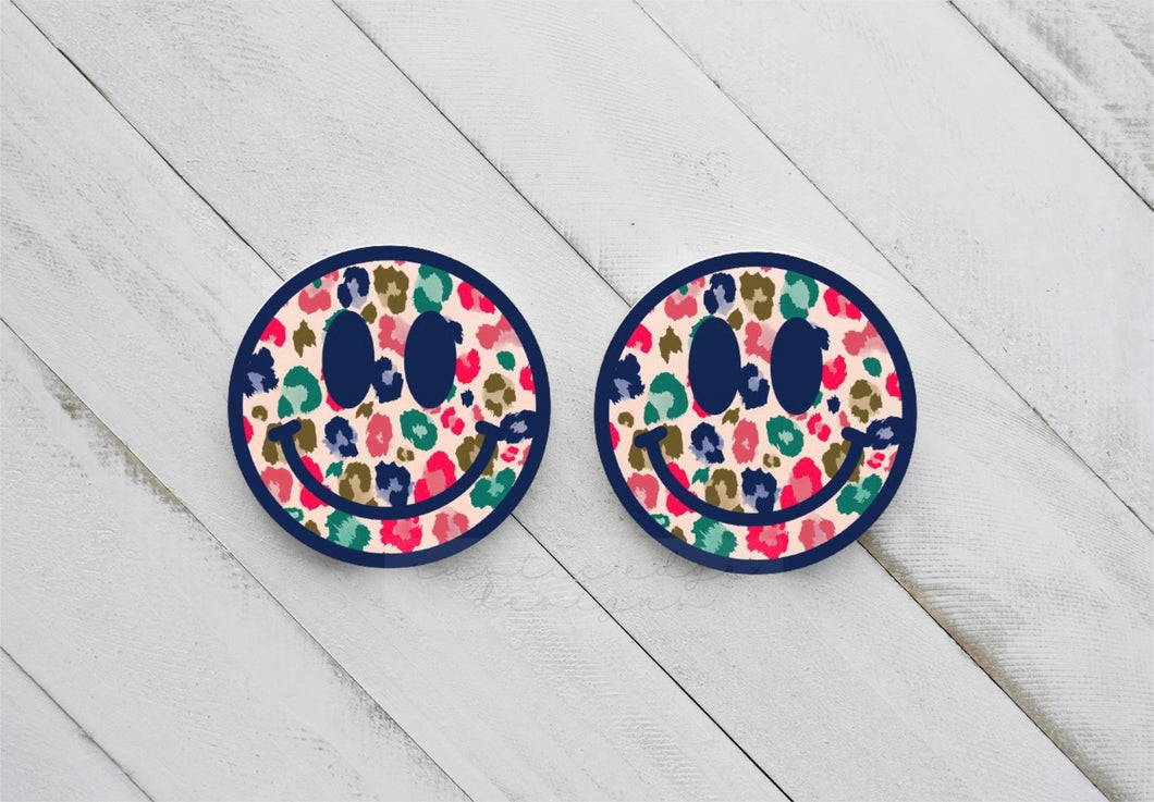 Leopard Print Smiley Car Coasters