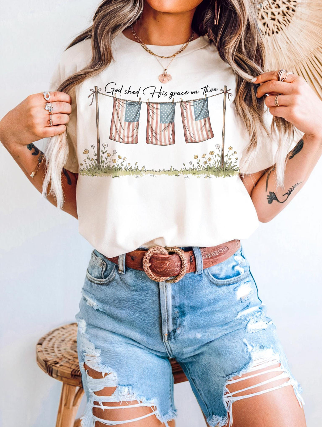 God Shed His Grace On Thee American Flags
