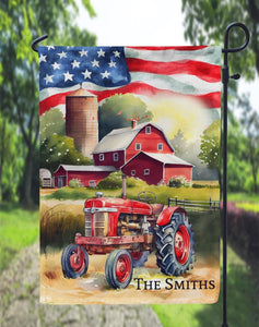 American Flag Tractor Personalizable Garden Flag