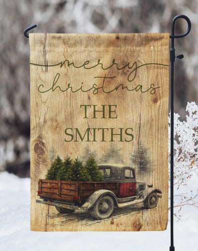 Red Truck Merry Christmas Personalizable Garden Flag