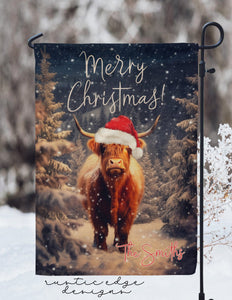 Customizable Highland Cow Christmas Garden Flag