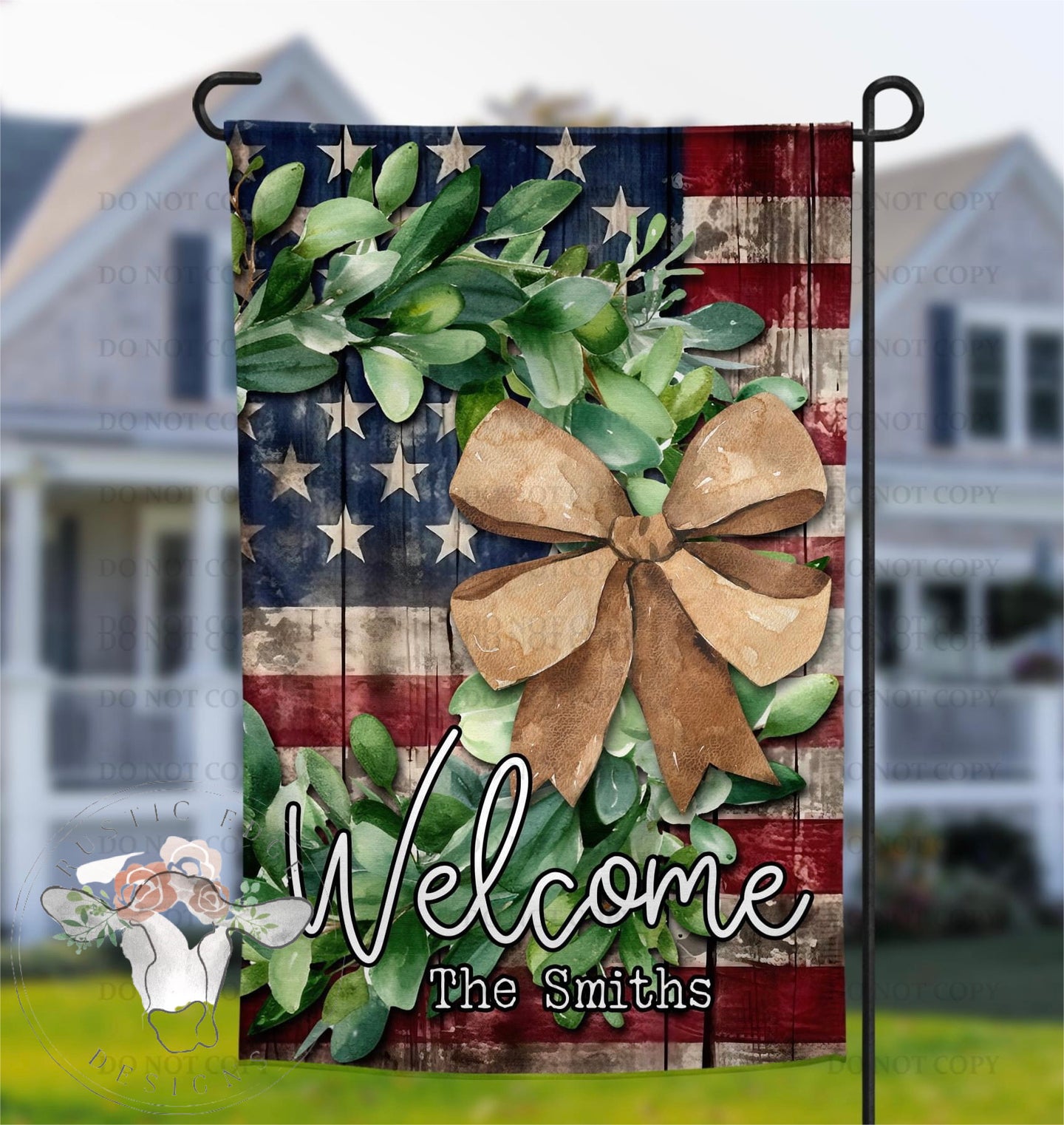 Customizable American Flag Welcome Wreath Garden Flag