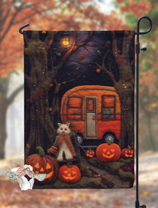 Halloween Camper & Ghost Cat Garden Flag