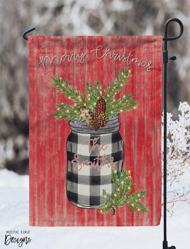 Customizable Merry Christmas Mason Jar Garden Flag