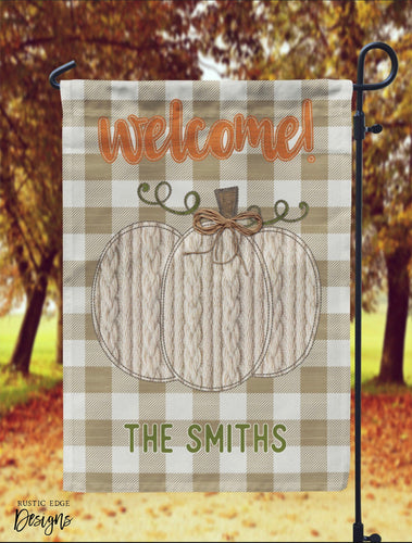 Customizable Welcome White Pumpkin Garden Flag