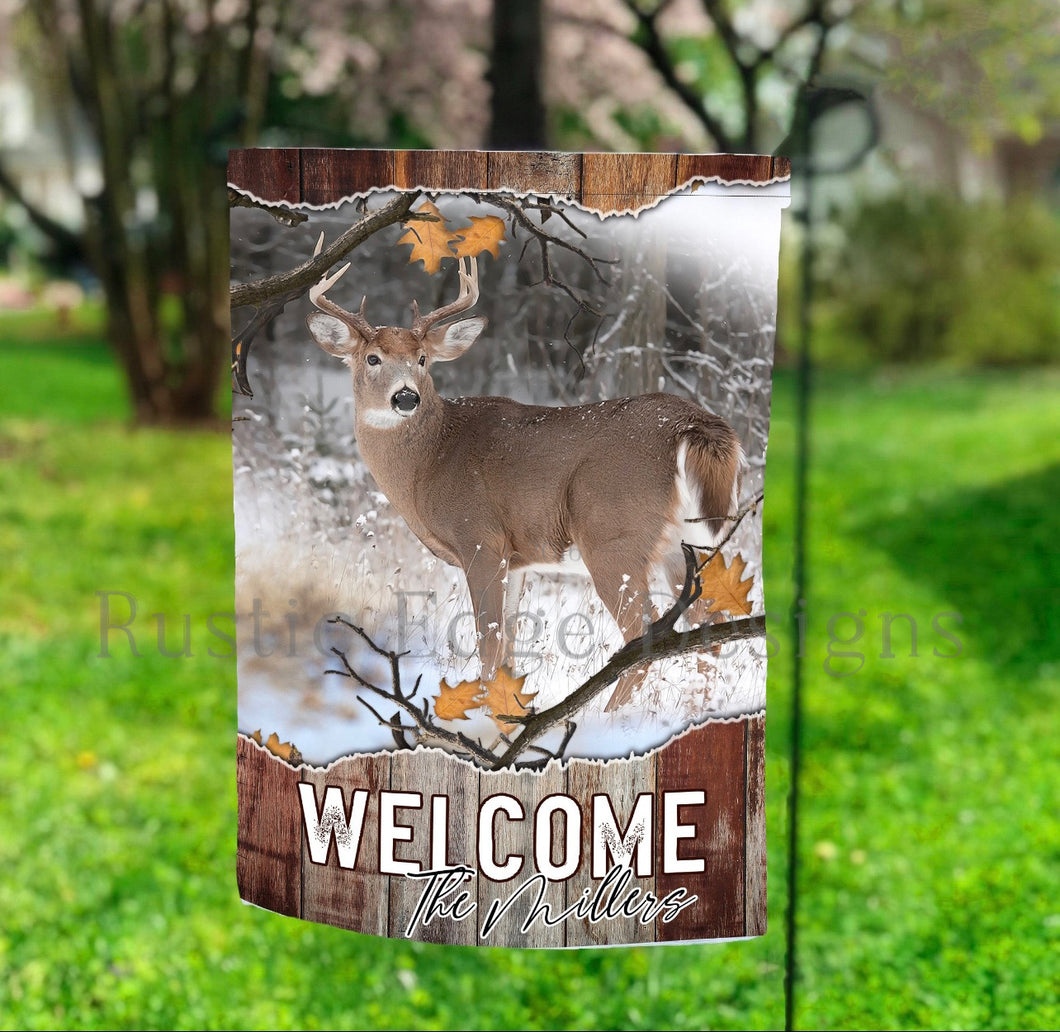 Customizable Winter Buck Garden Flag