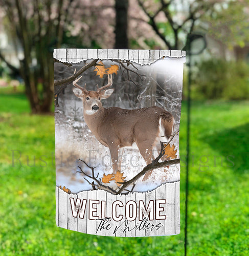 Customizable Winter Buck Garden Flag