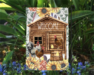 Welcome Chicken Coop Garden Flag