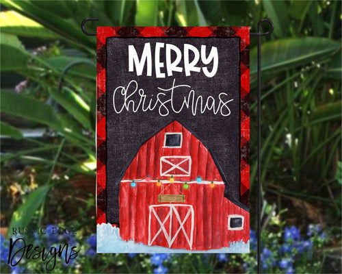 Merry Christmas Red Barn Garden Flag