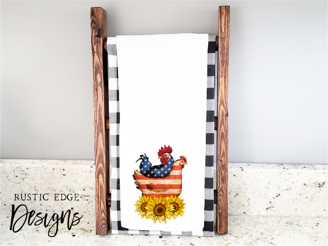 Sunflower & American Flag Chicken Kitchen Towel