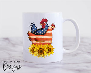 Sunflower & American Flag Chicken Mug