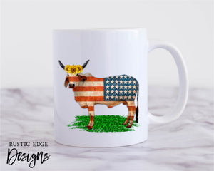 American Flag & Sunflower Brahma Cow Mug