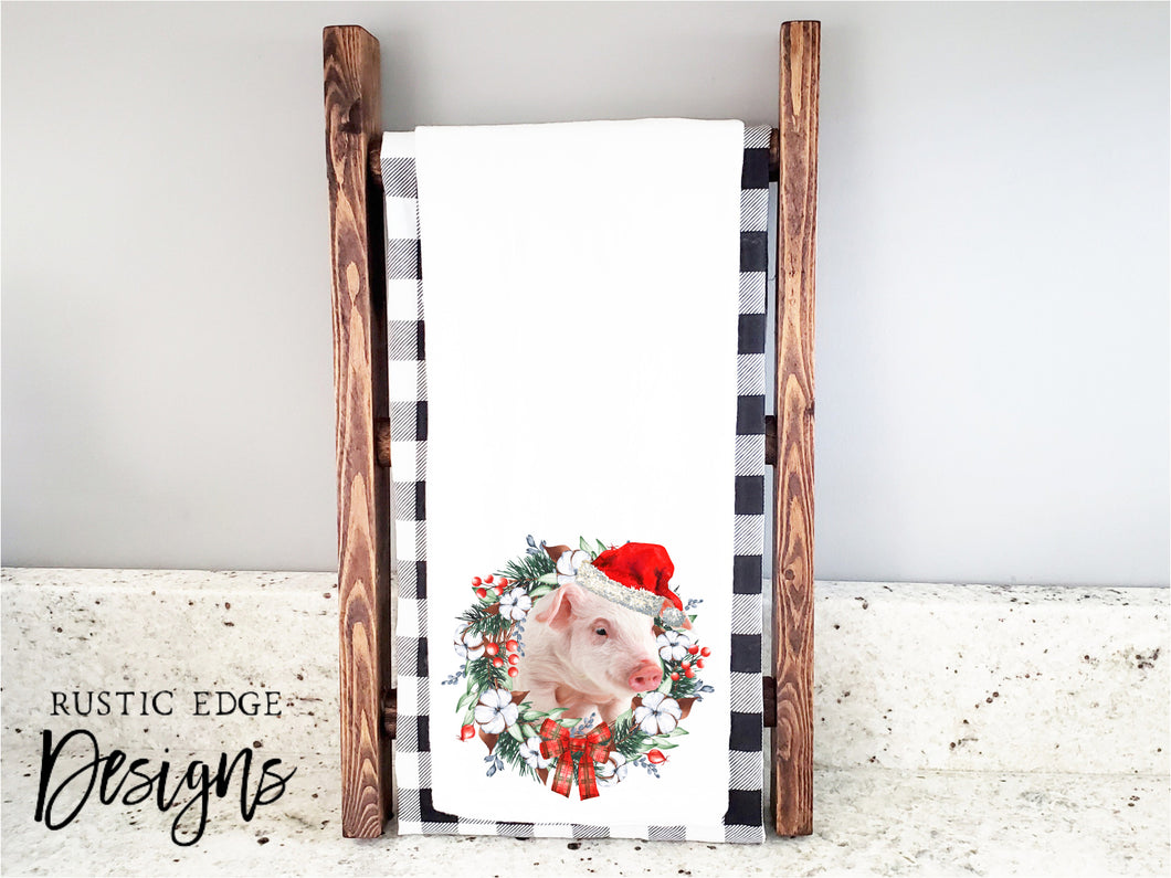 Piglet Christmas Wreath Kitchen Towel