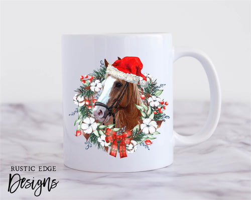 Horse Christmas Wreath Mug