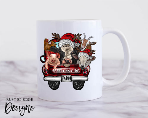 Red Truck & Farm Animal Christmas Mug