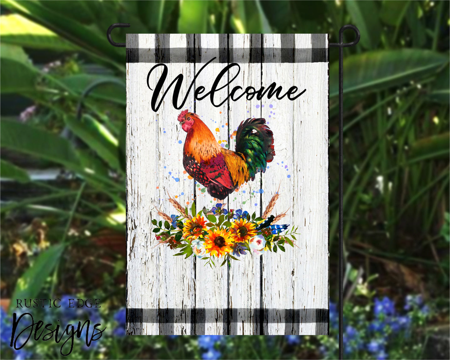 Welcome Rooster Customizable Garden Flag