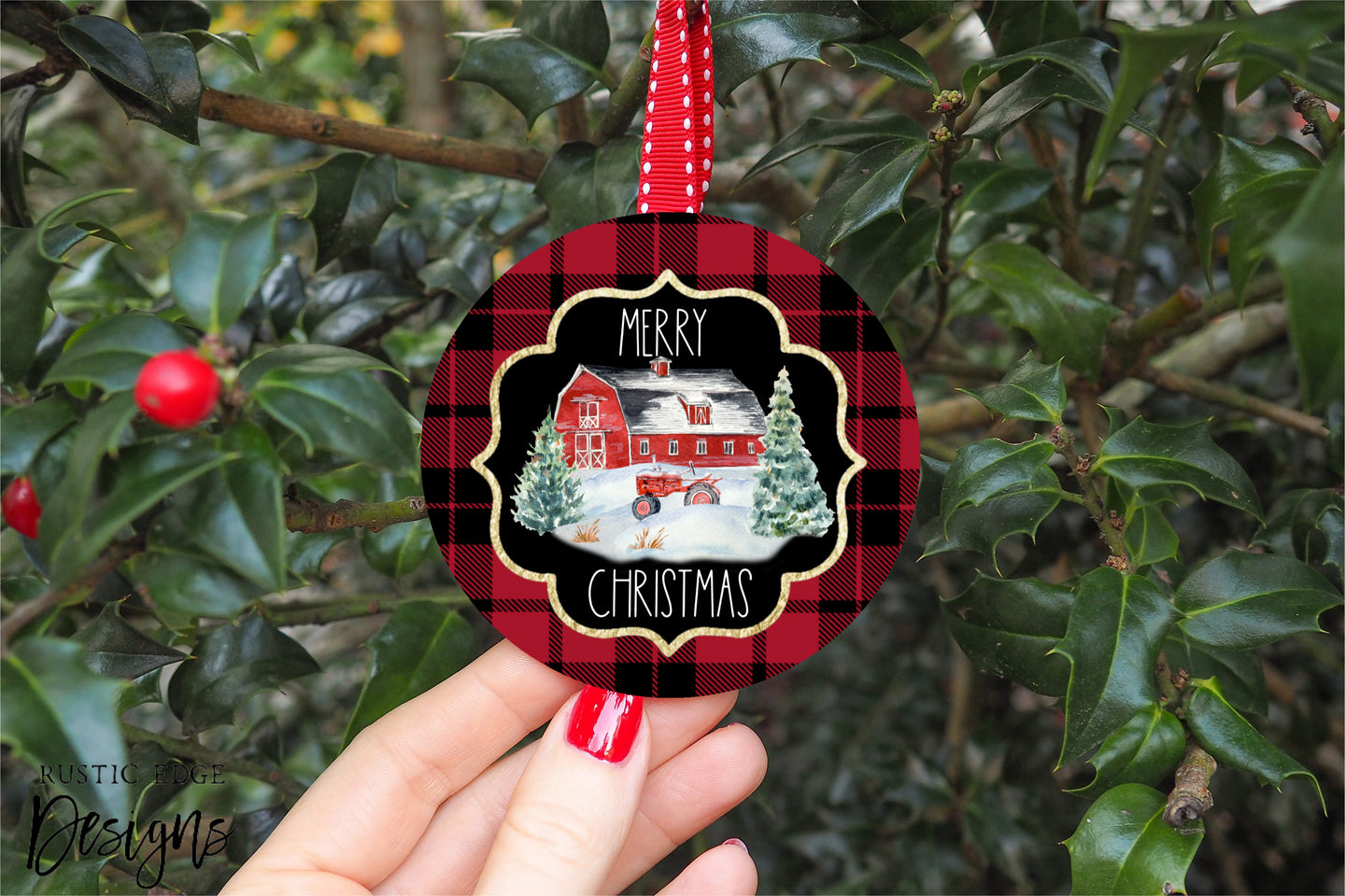 Merry Christmas Red Barn Ornament