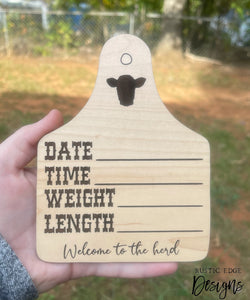 Cow Tag Birth Announcement Sign