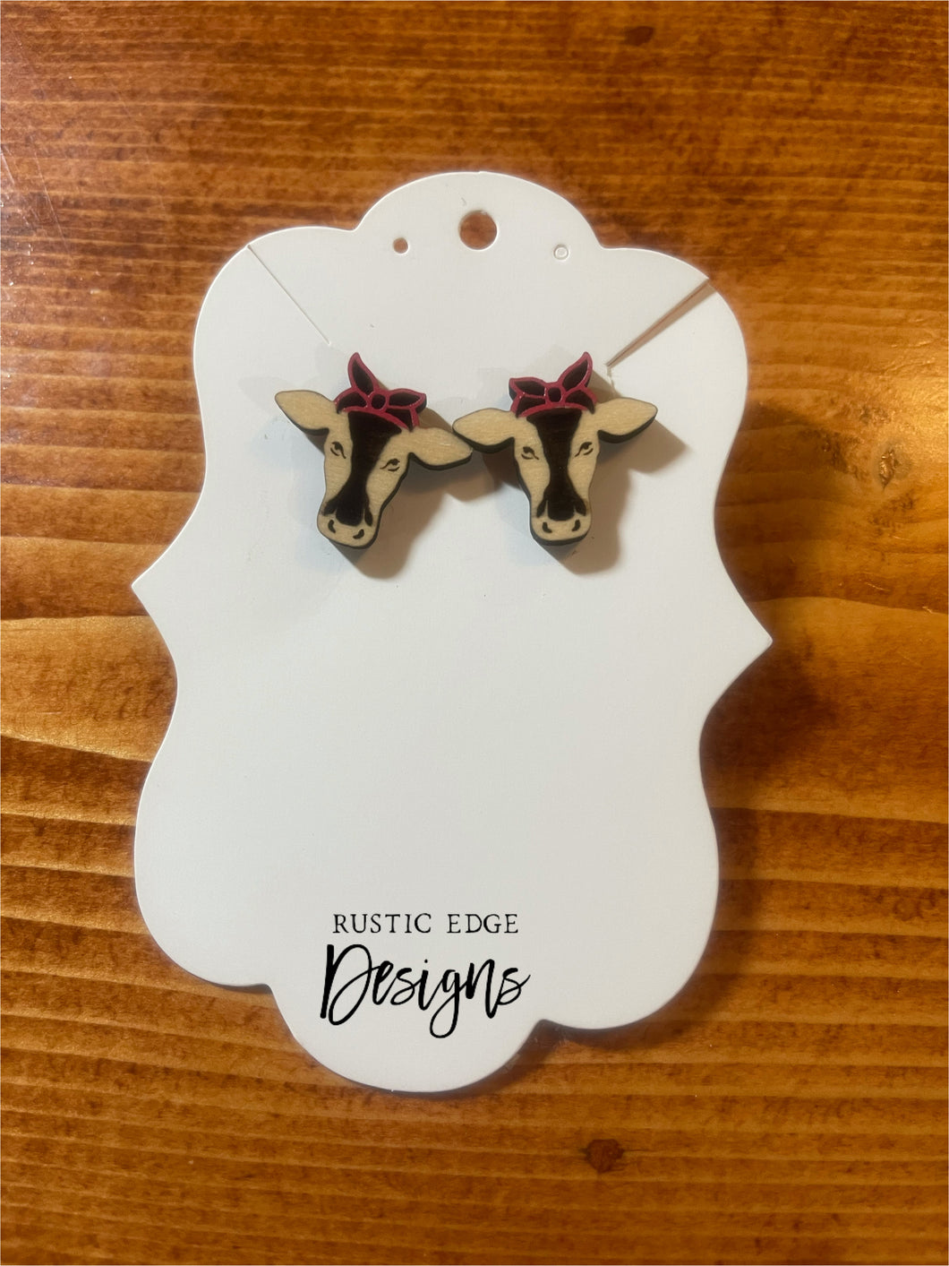 Wooden Cow Earrings