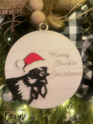 Merry Cluckin Christmas Wooden Ornament