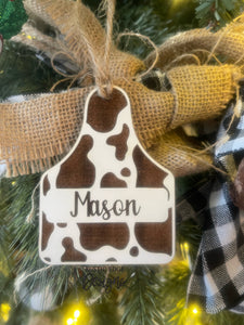 Customizable Wooden Cow Tag Ornaments