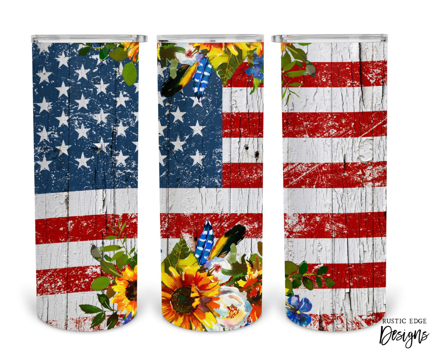 American Flag Sunflower Sublimation Tumbler