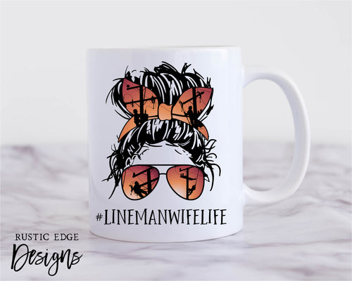 Line Man Wife Mom Bun Mug