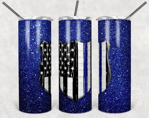Thin Blue Line Glitter Sublimation Tumbler
