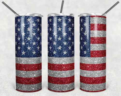 American Flag Glitter Sublimation Tumbler