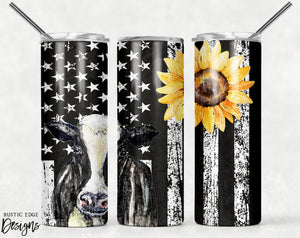 American Flag Cow & Sunflower Sublimation Tumbler