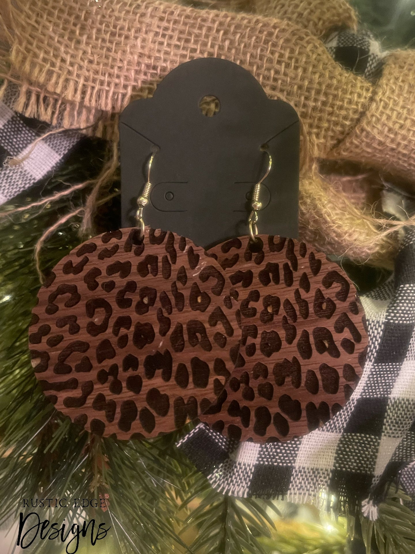 Wooden Circle Leopard Print Earrings