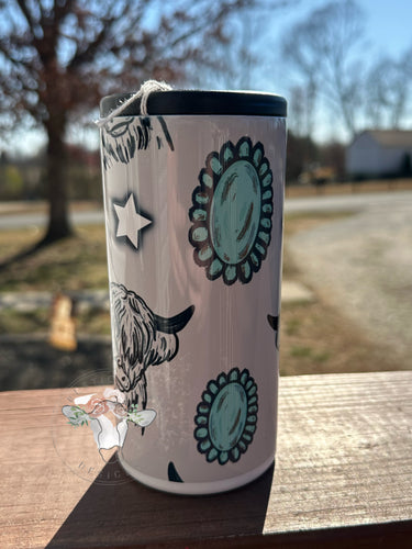 Highland Cow & Turquoise Sublimation Tumbler