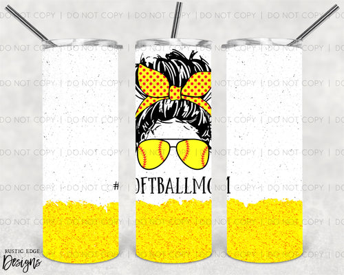 Softball Mom Bun & Glasses Sublimation Tumbler