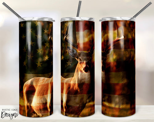 American Flag Deer Sublimation Tumbler