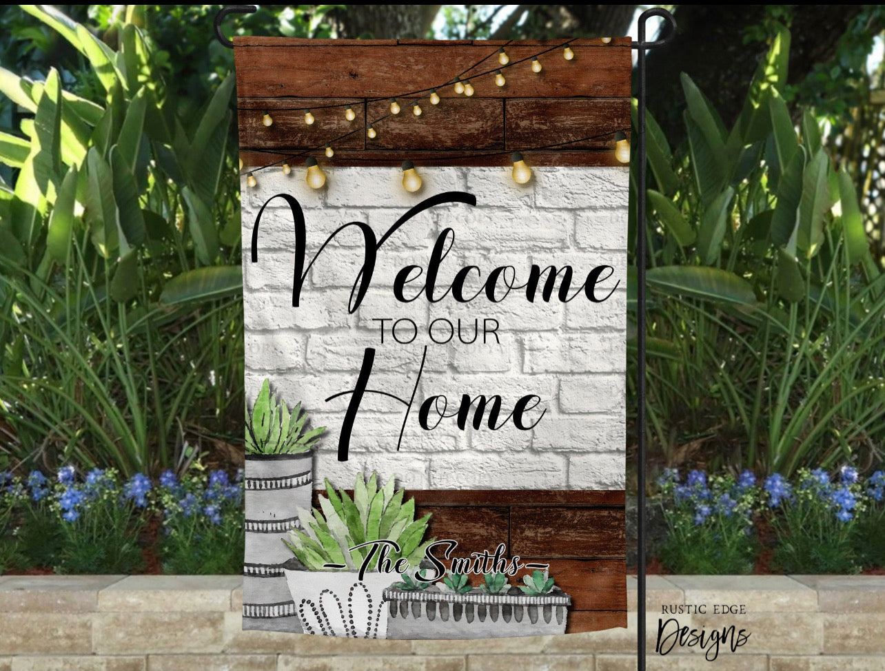 Welcome To Our Home Succulent Customizable Garden Flag