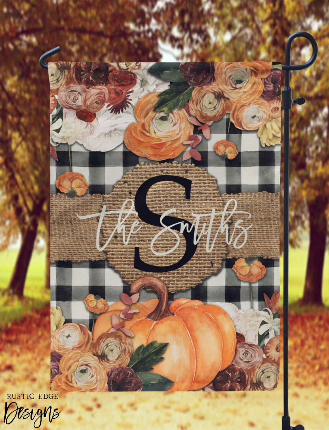 Customizable Floral Pumpkin Garden Flag