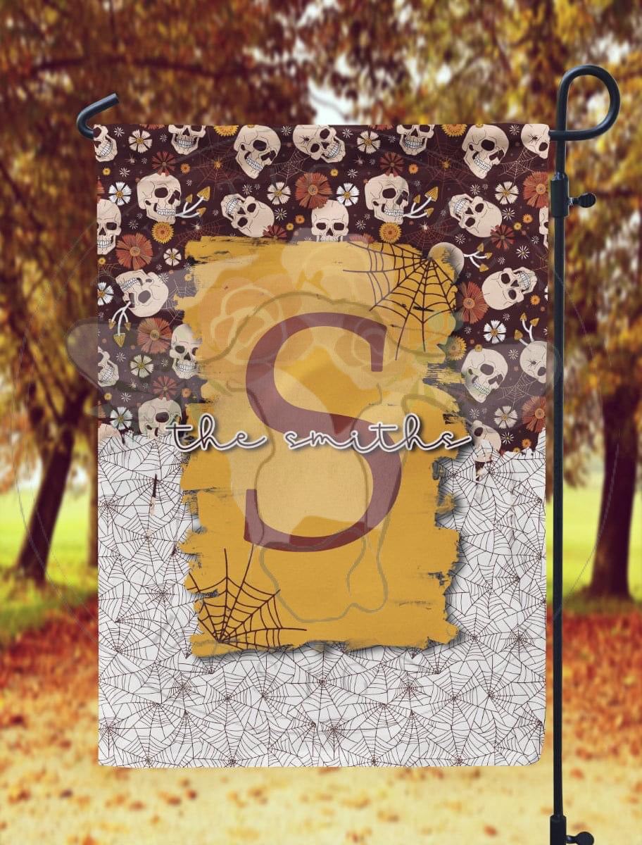 Customizable Skull & Spider Web Garden Flag