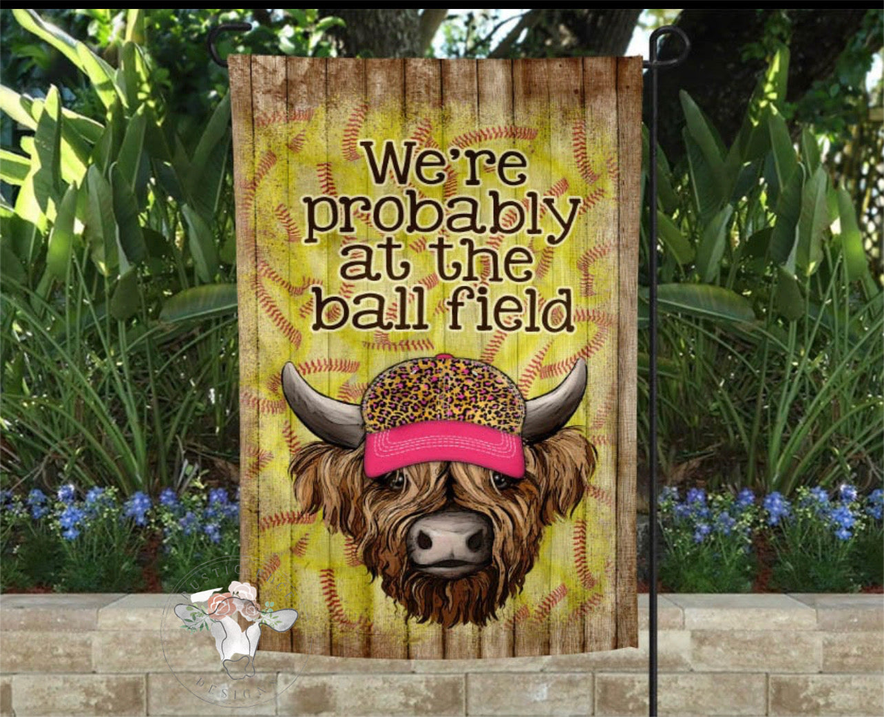 Highland Cow Softball Garden Flag