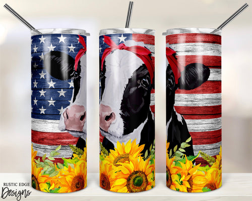 American Flag Sunflower Holstein Sublimation Tumbler