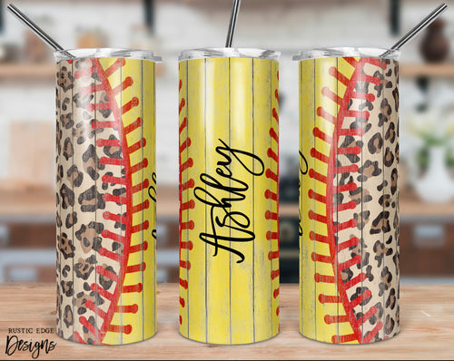 Softball Leopard Print Customizable Sublimation Tumbler
