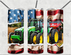 American Flag Tractor Sublimation Tumbler