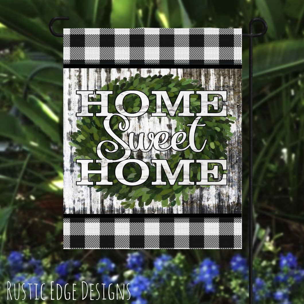 Home Sweet Home Buffalo Check Garden Flag