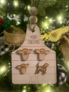 Personalized Wooden Cow Tag Ornament