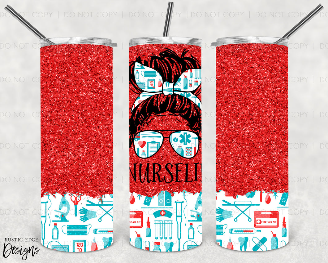 Red Background Nurse Life Sublimation Tumbler