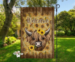 Highland Cow Sunflower Garden Flag